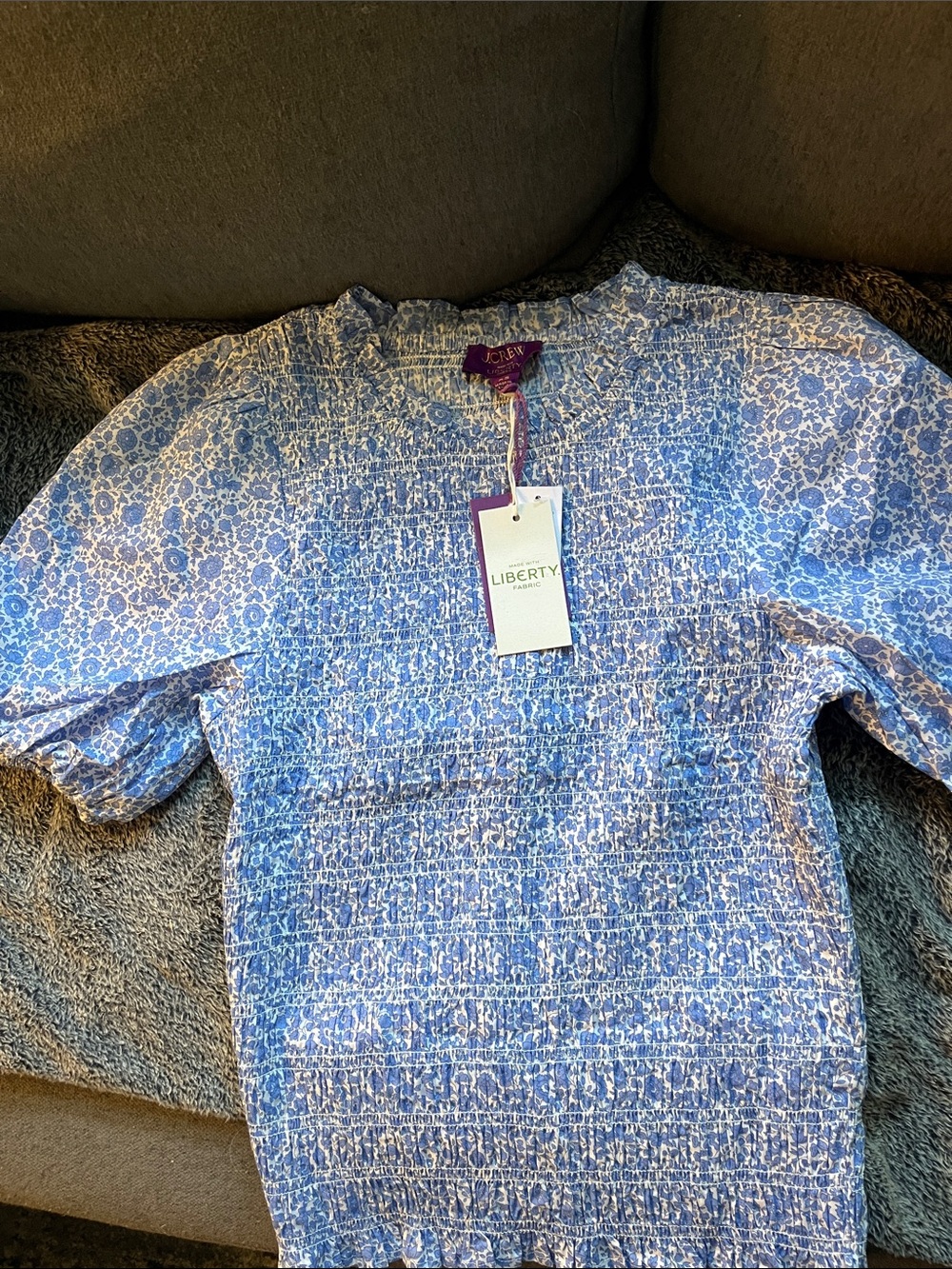 New J crew smocked top blue xs